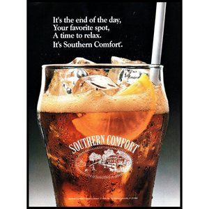 1992 Southern Comfort Whiskey Vintage Print Ad Coke Glass Cocktail Wall Art
